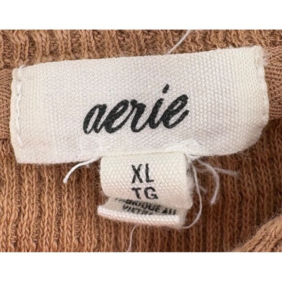 Aerie Women's XL Sleeveless Cropped Henley Tank Top Waffle knit Taupe Brown - Picture 2 of 6